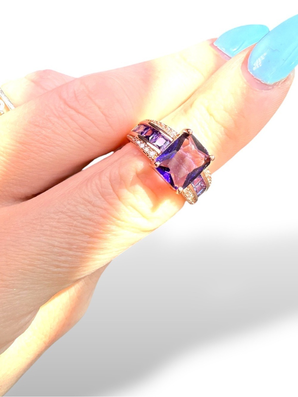 18k Rose Gold Plated Princess Cut Created Amethyst Ring